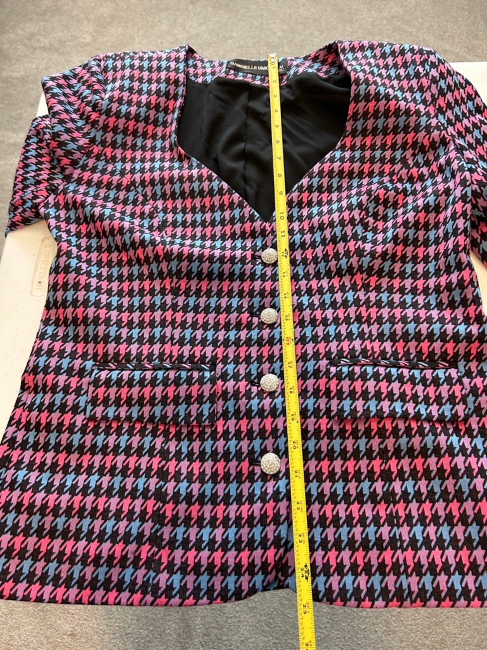 Women's Pink & Blue Houndstooth Button-Front Blazer - Picture 6 of 6